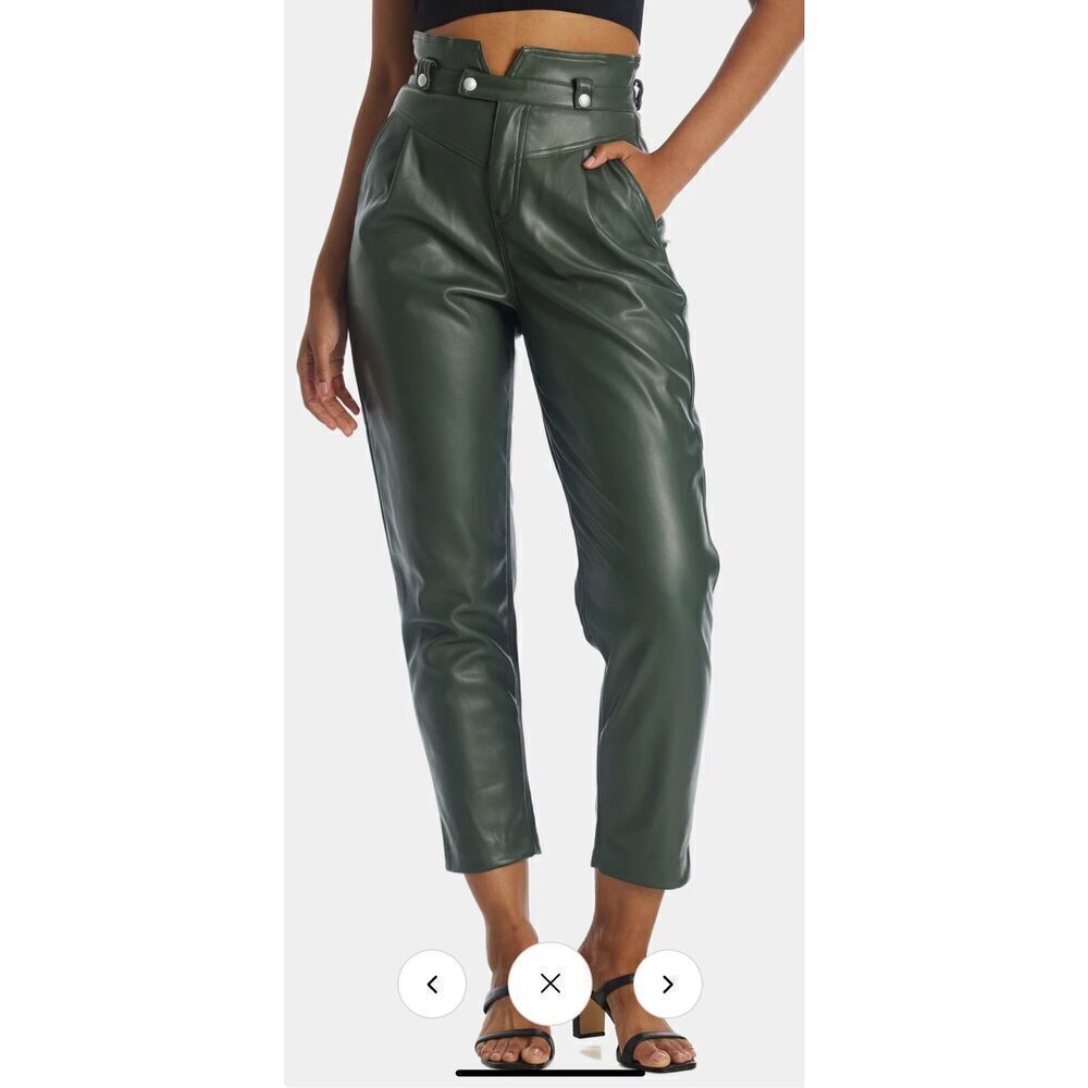 NWT - BLANK NYC Pleather High Waisted Paperbag Pants in Olive Green